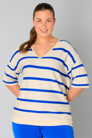 fijngebreide trui beige/blauw