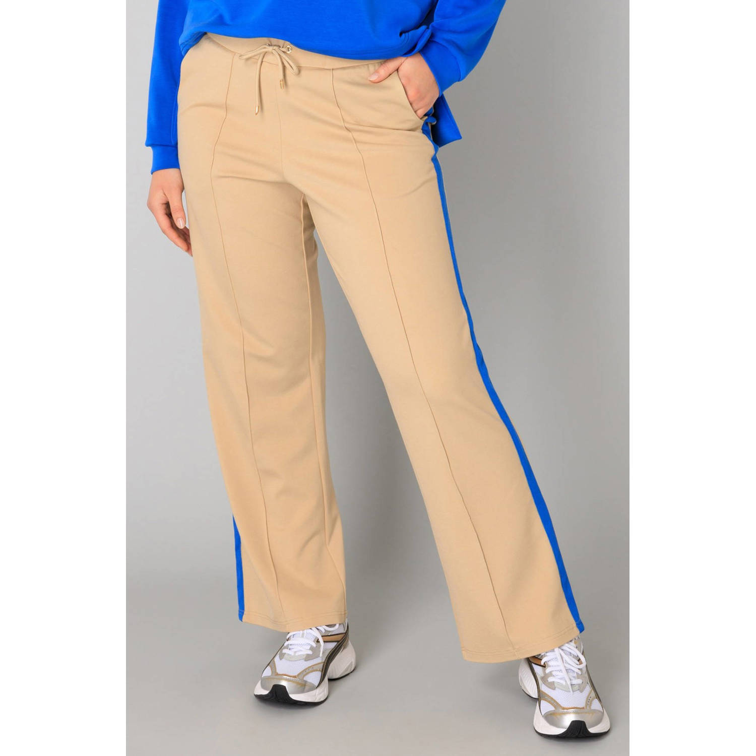 Yesta wide leg regular waist broek beige