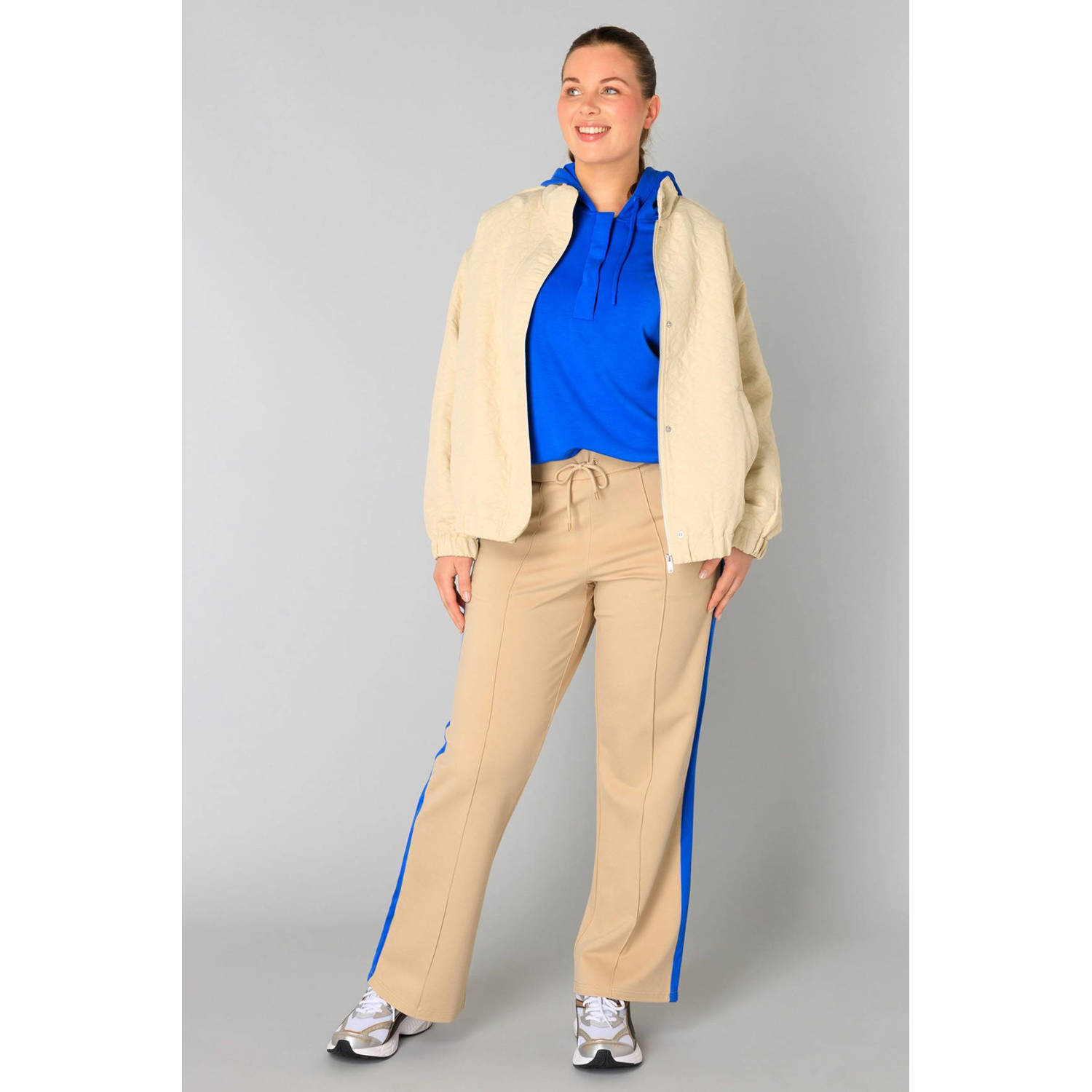 Yesta wide leg regular waist broek beige