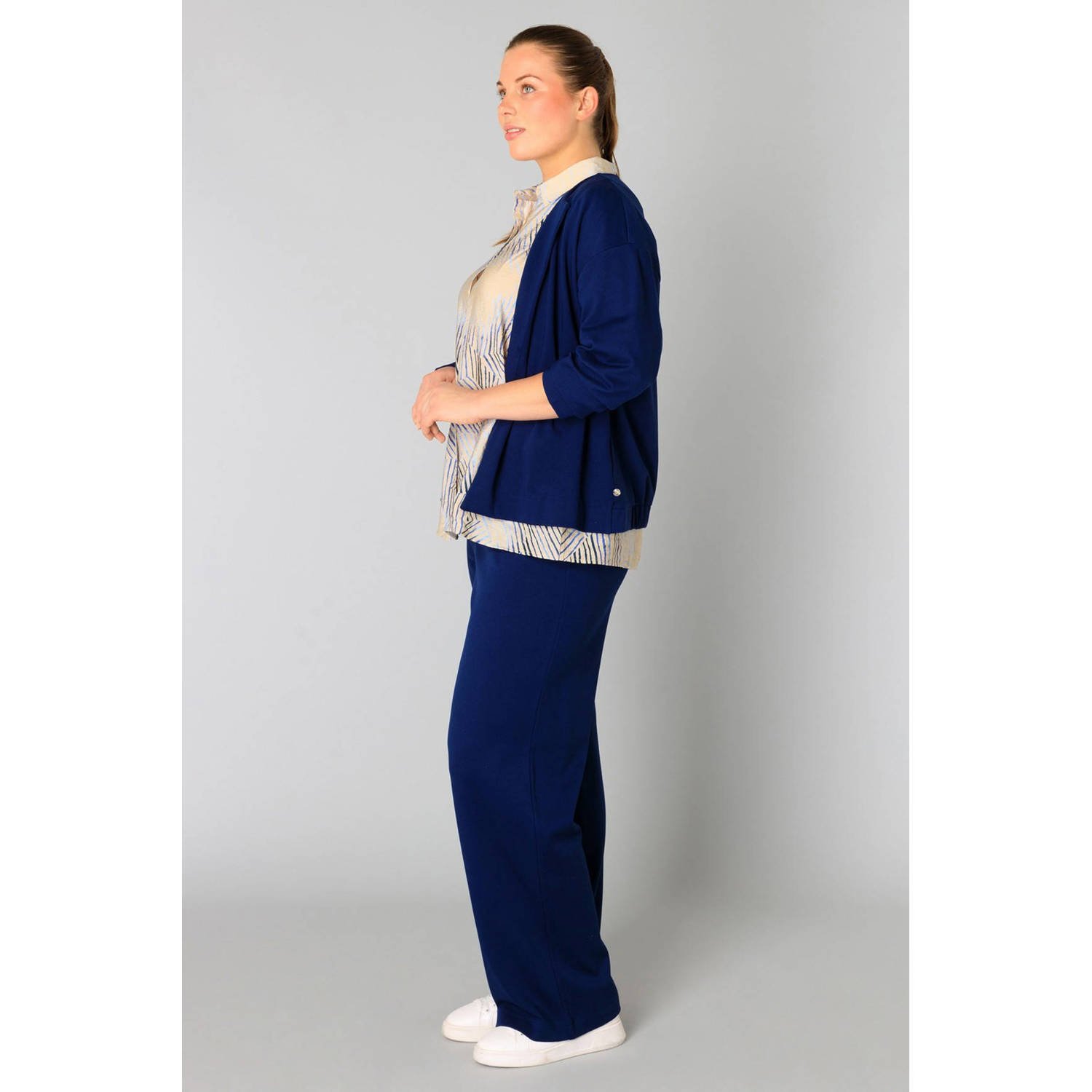 Yesta vest donkerblauw fijn gebreid