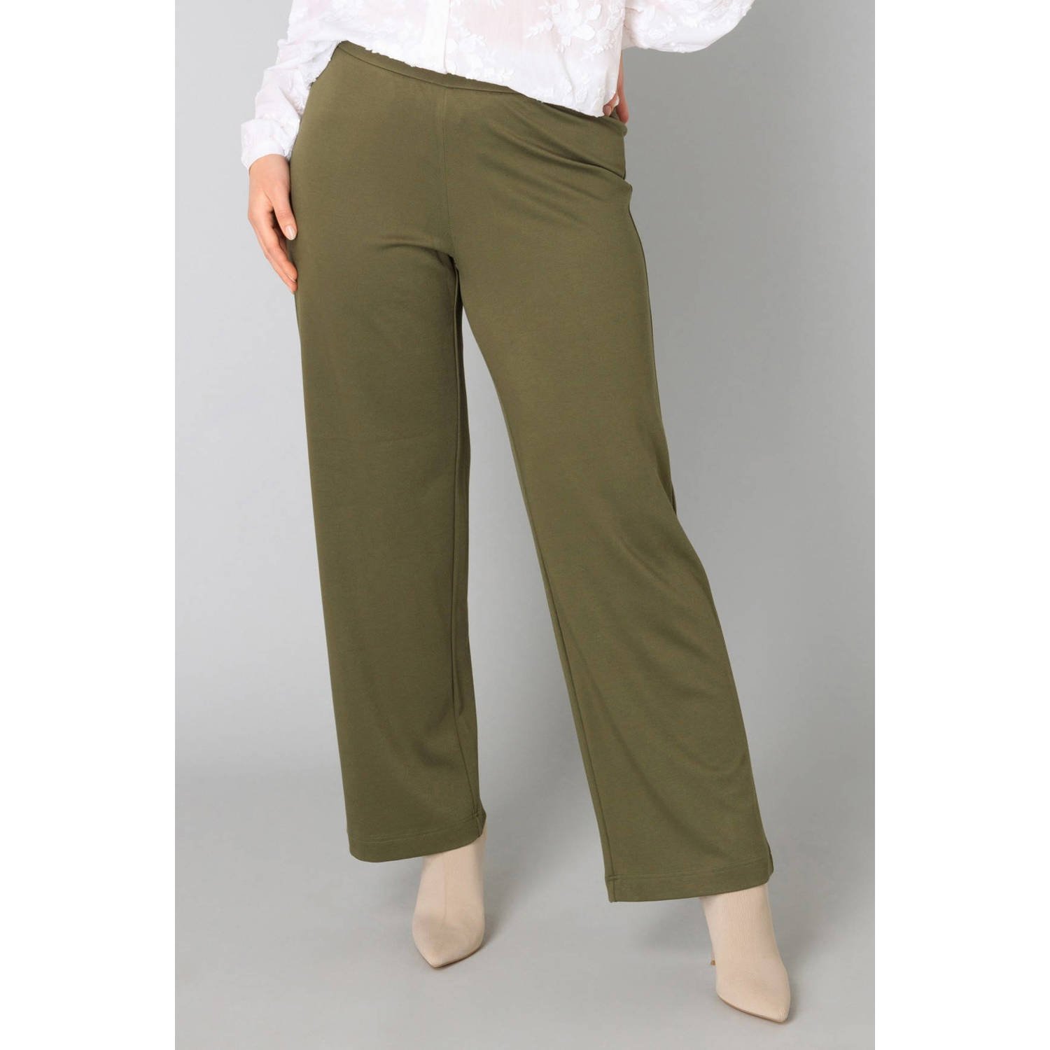 Yesta straight regular waist casual broek olijfgroen