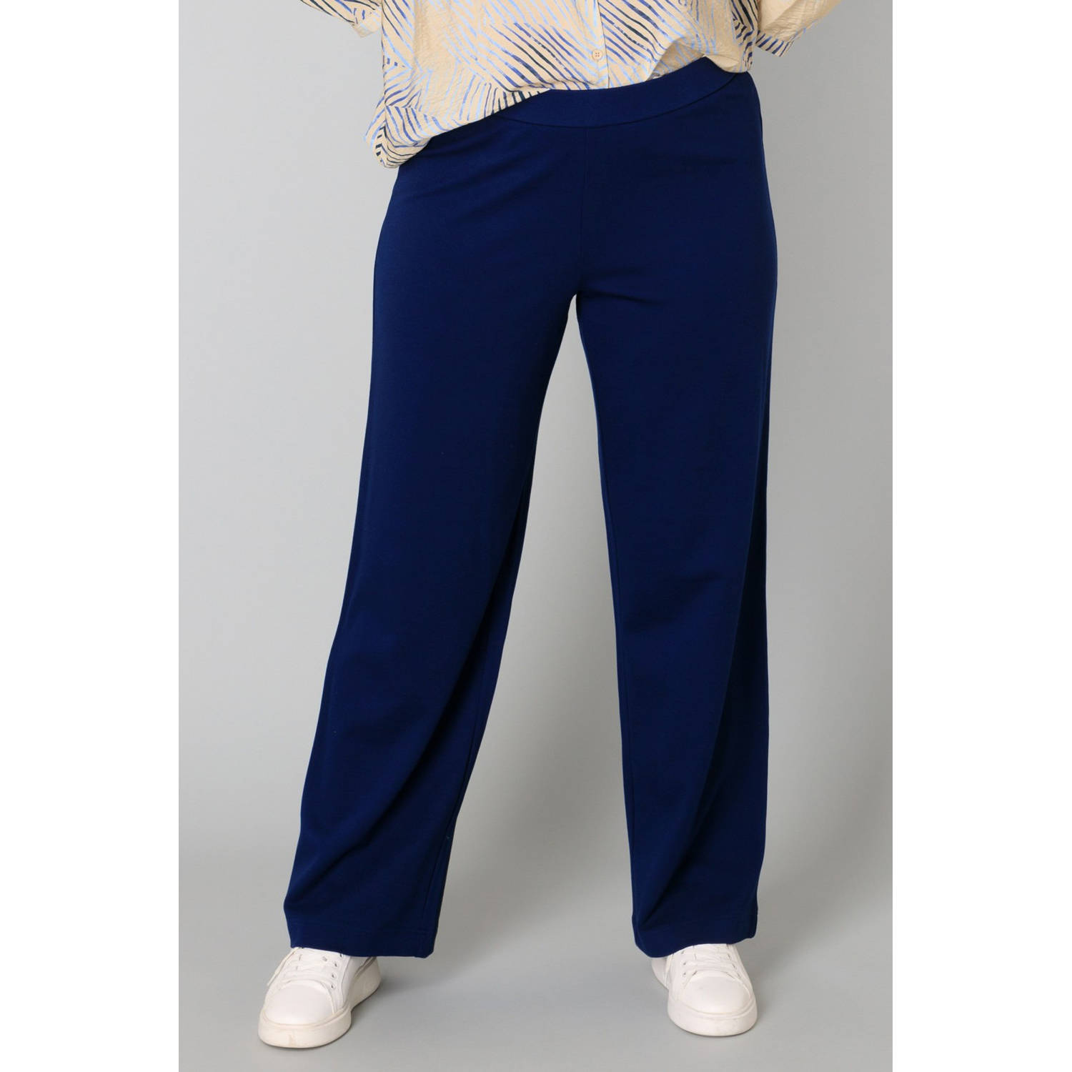 Yesta straight regular waist casual broek donkerblauw