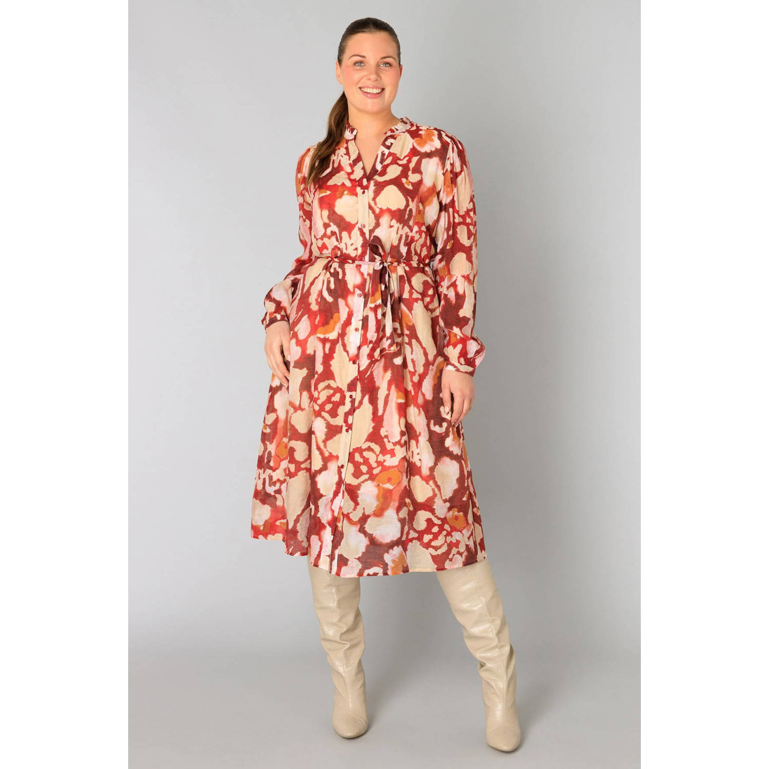 Yesta blousejurk roodbruin
