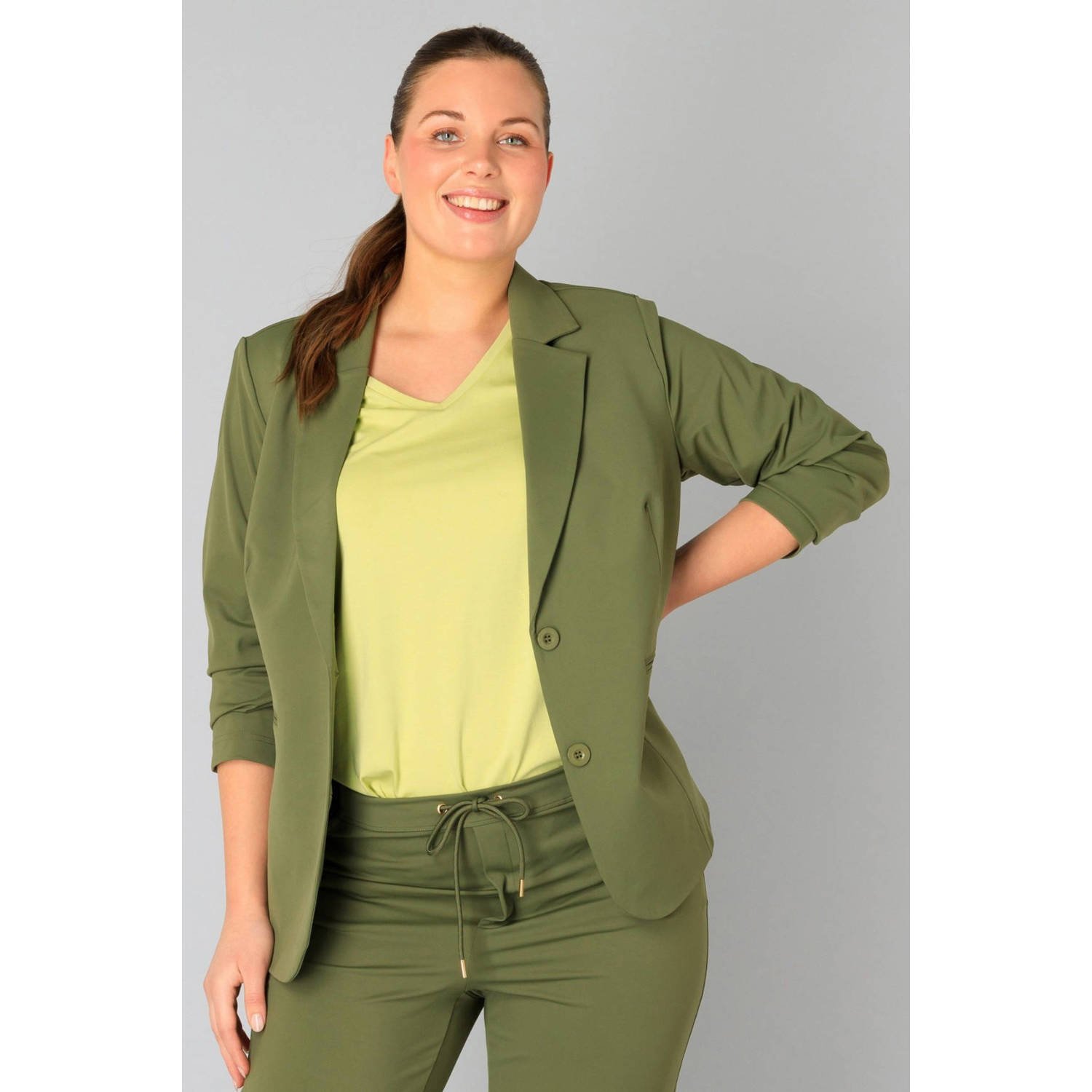 Yesta regular blazer olijfgroen