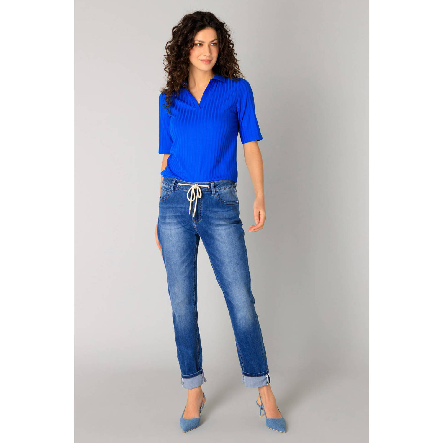 Yest top blauw rib gebreid