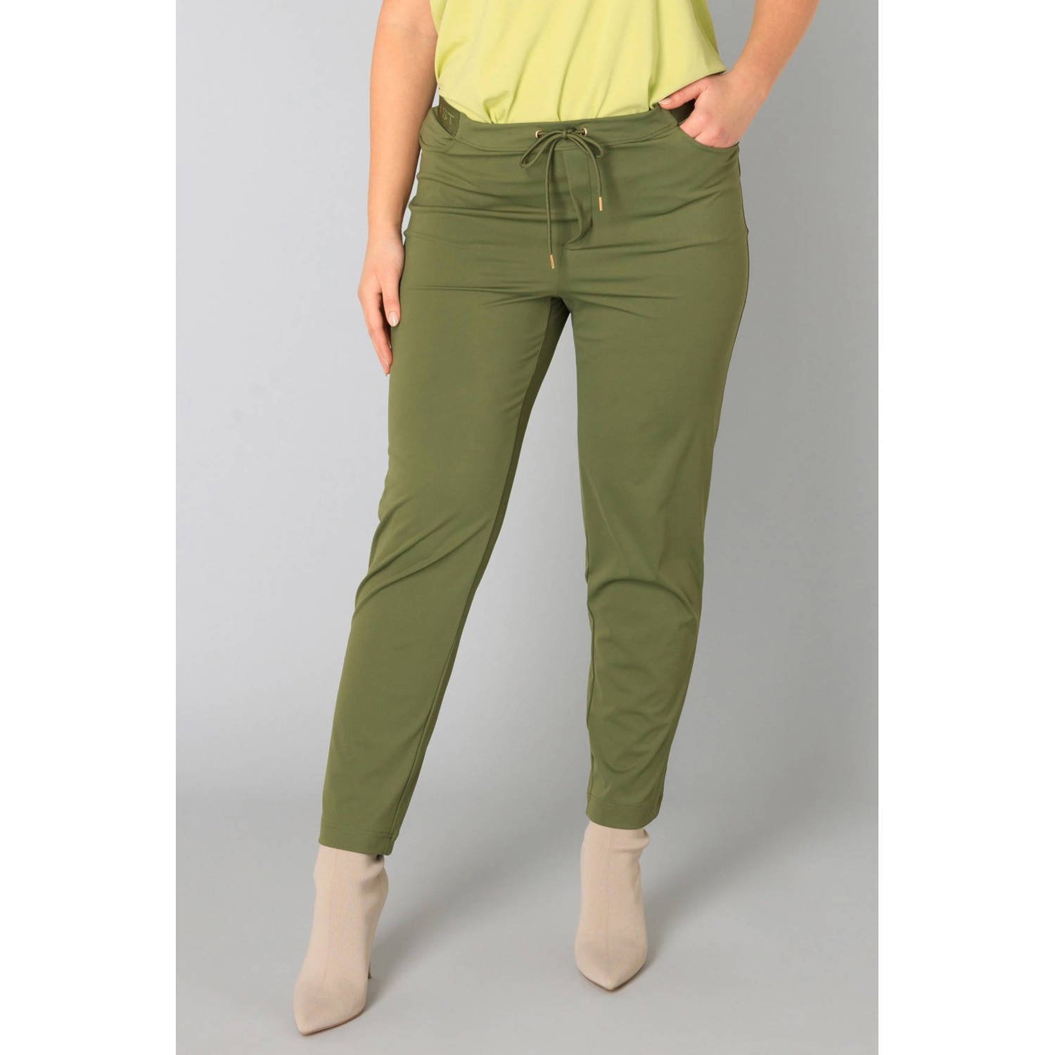 Yesta regular waist broek olijfgroen