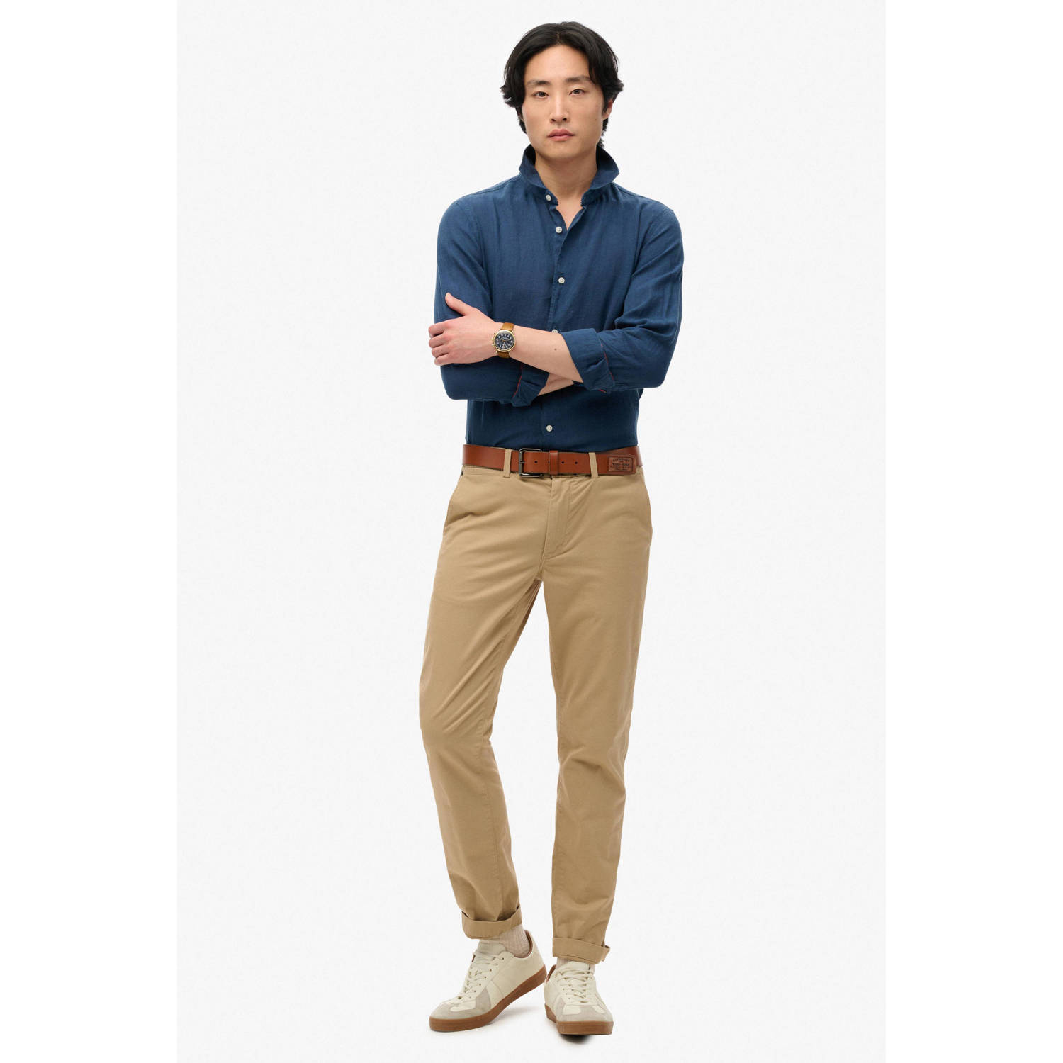 Superdry linnen casual overhemd donkerblauw
