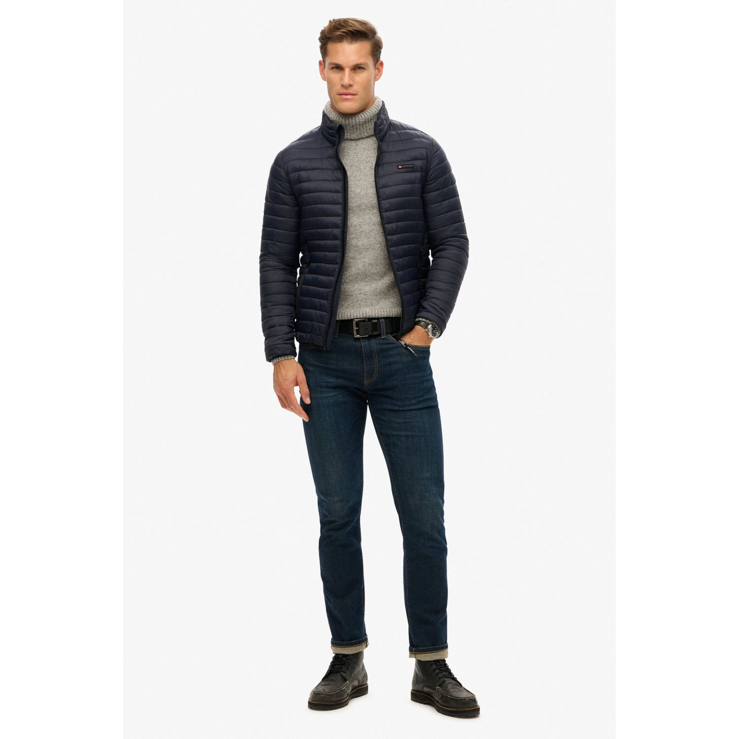 Superdry gewatteerde jas donkerblauw