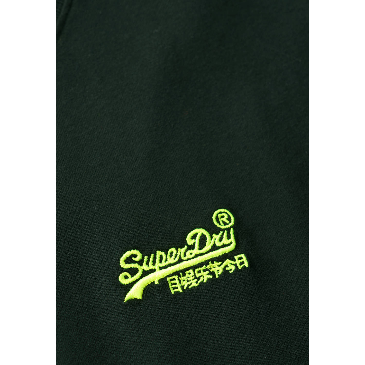 Superdry slim fit t-shirt donkergroen neongeel