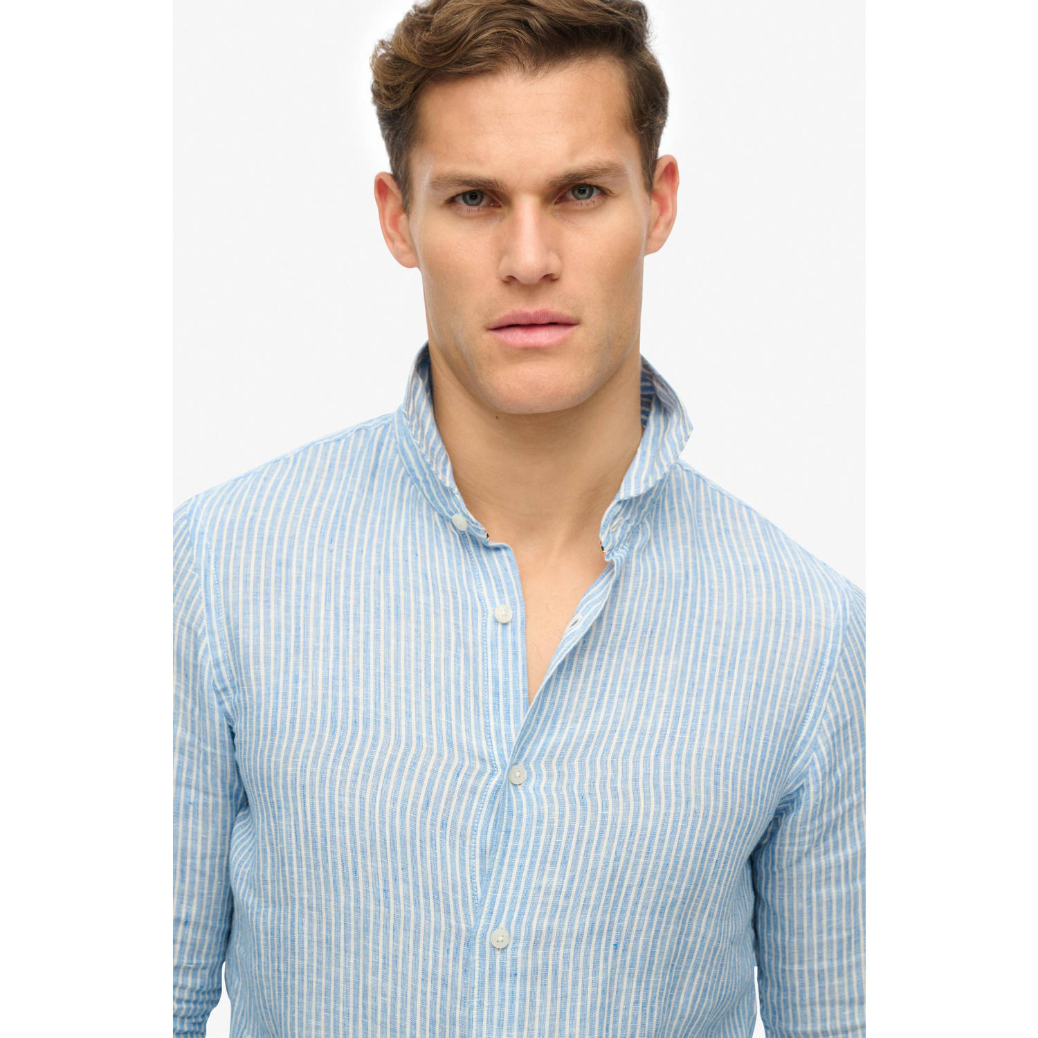 Superdry linnen casual overhemd lichtblauw