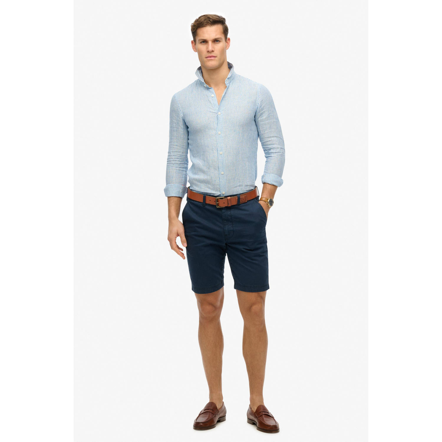 Superdry linnen casual overhemd lichtblauw