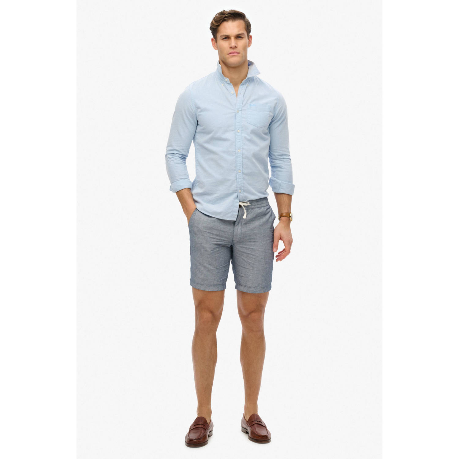 Superdry linnen regular casual short blauw