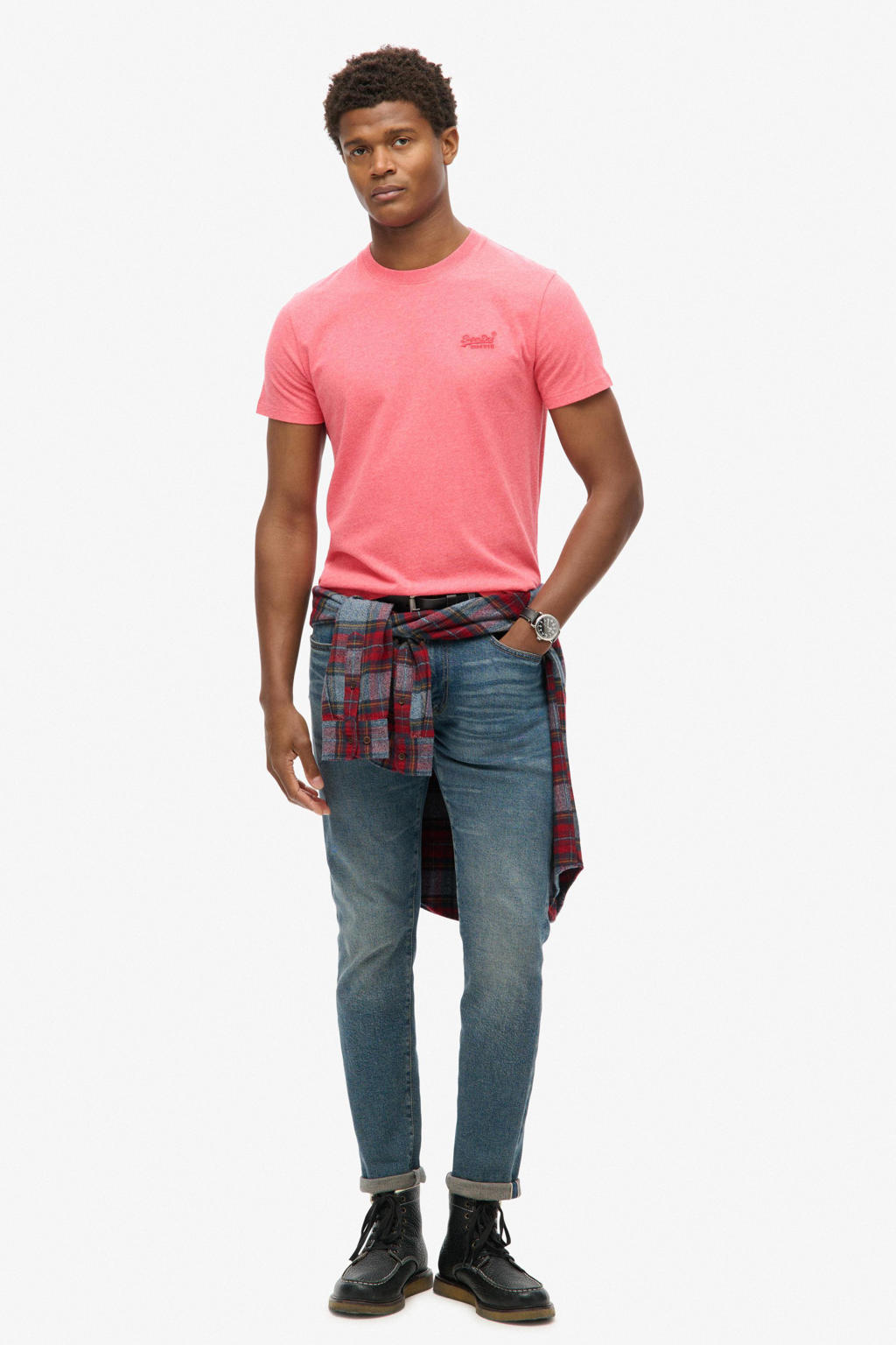 Superdry slim fit t-shirt lichtroze