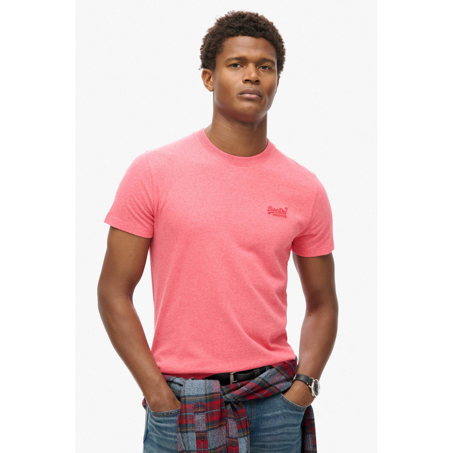Superdry slim fit t-shirt lichtroze