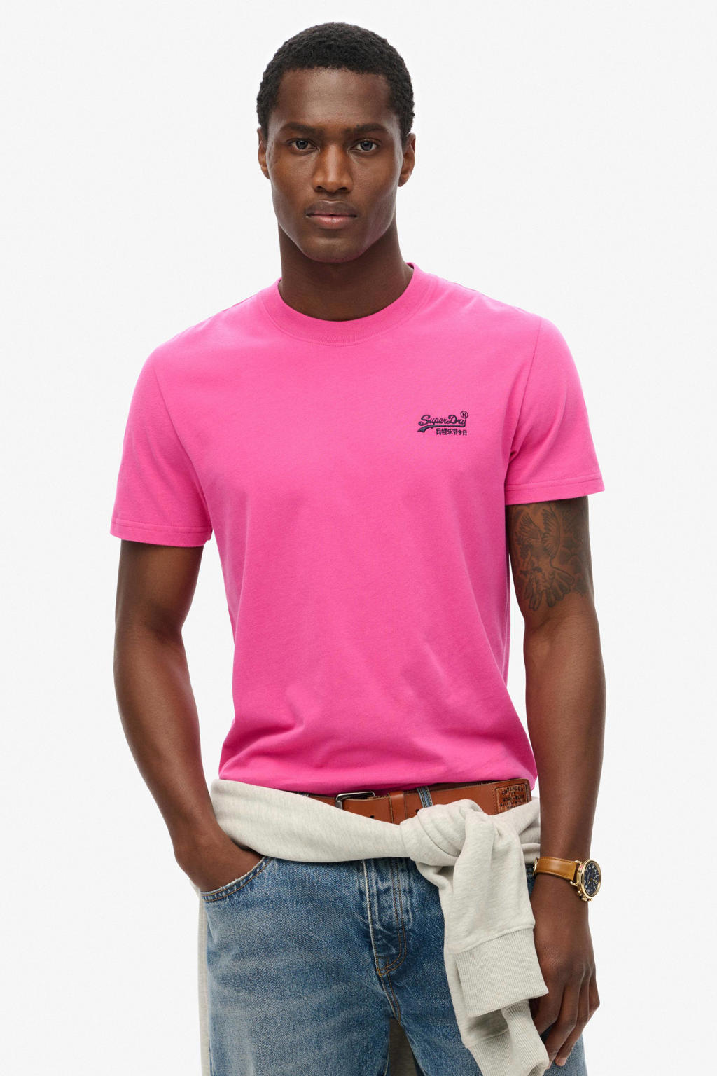 Superdry slim fit t-shirt roze