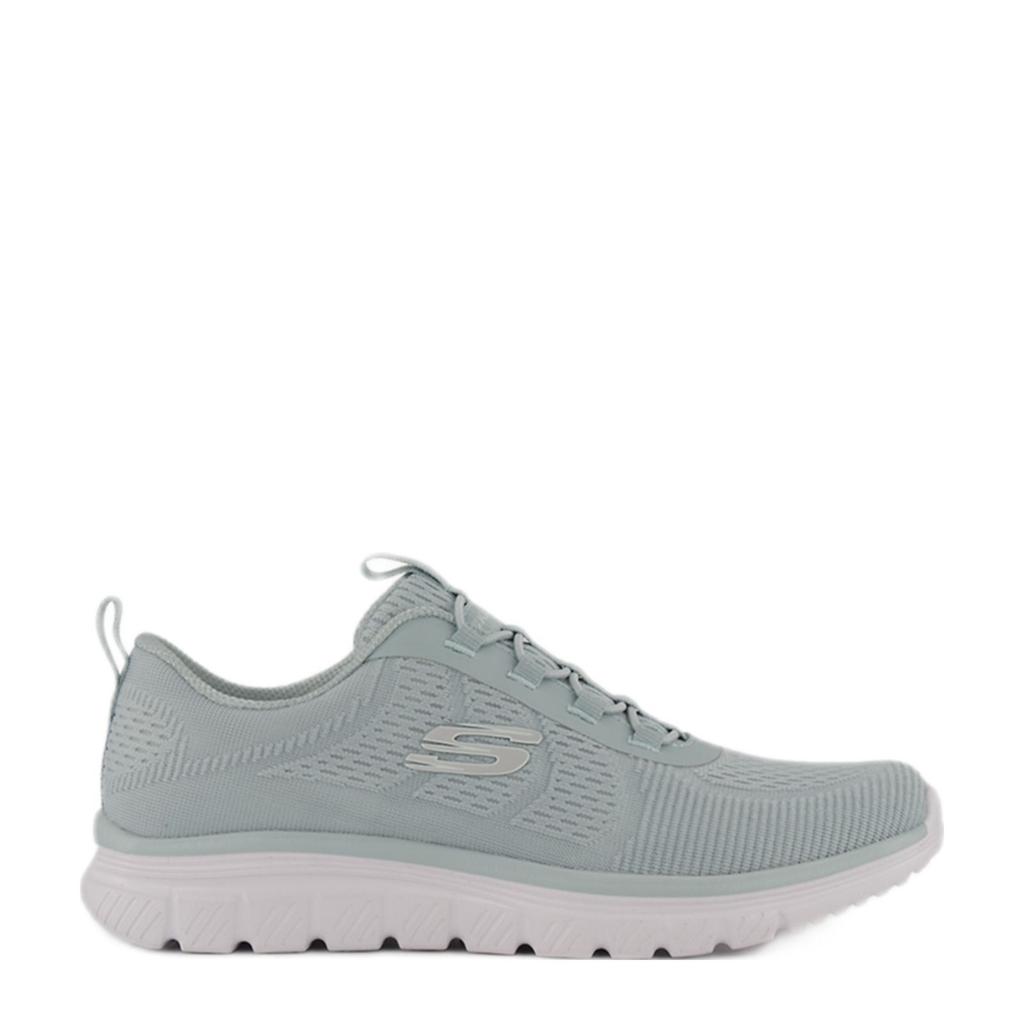 Lichtgrijze dames Skechers sneakers van textiel met elastische veters