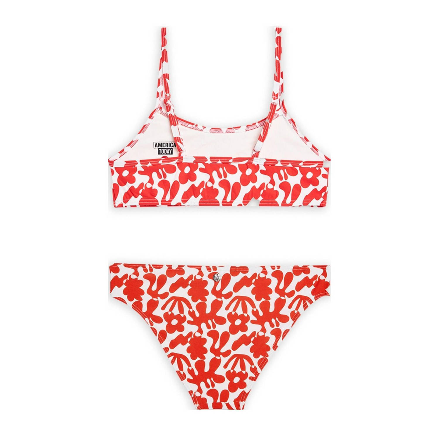 America Today crop bikini met koraalprint rood