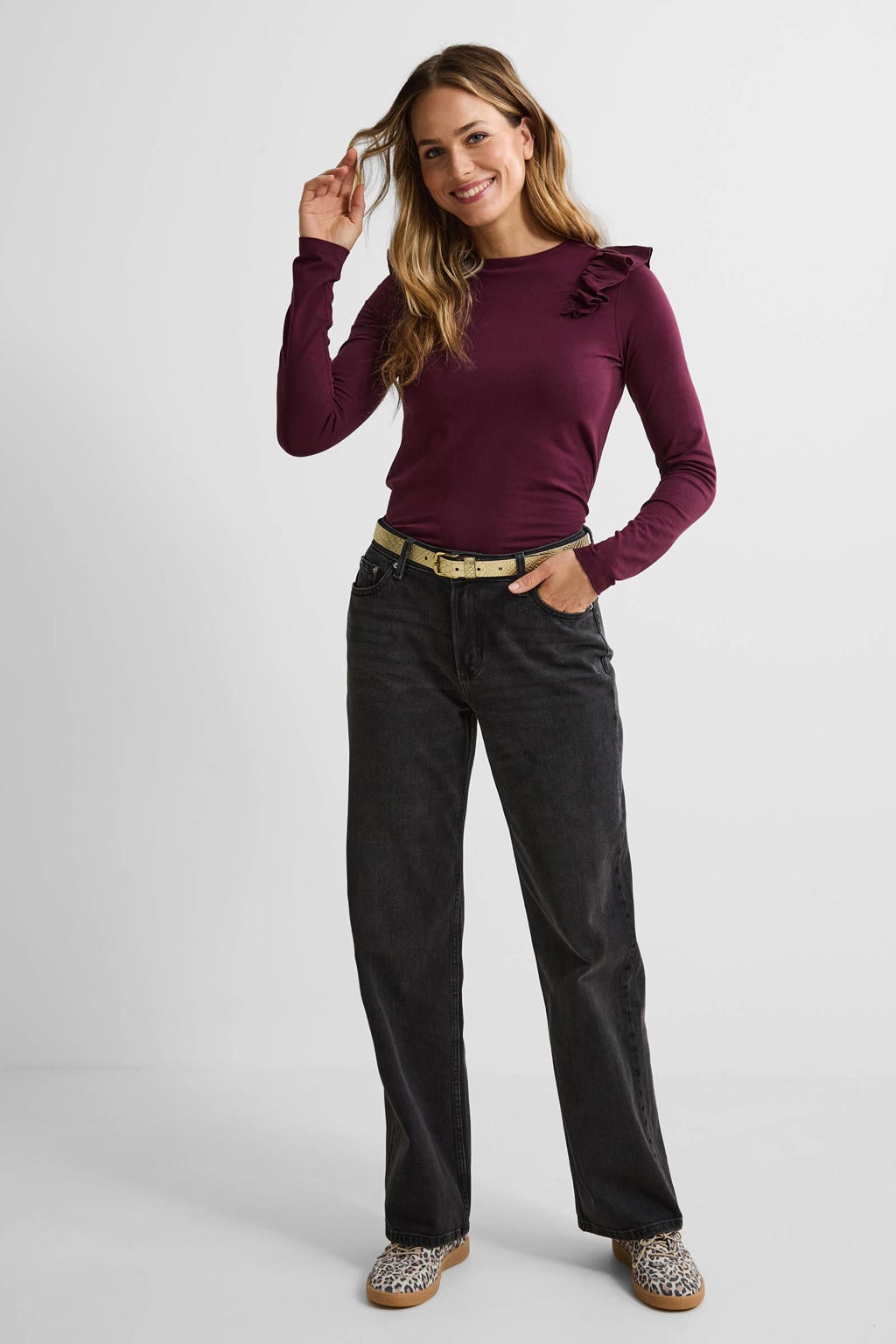 Grey dames Anytime loose fit jeans van denim met regular waist en effen