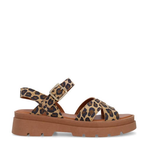 Manfield chunky sandalen met panterprint beige – Zwart