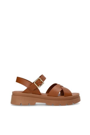 chunky leren sandalen cognac