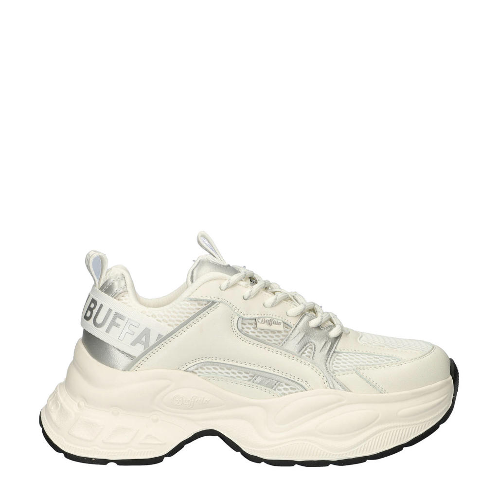 Witte dames Buffalo chunky sneakers van imitatieleer met veters