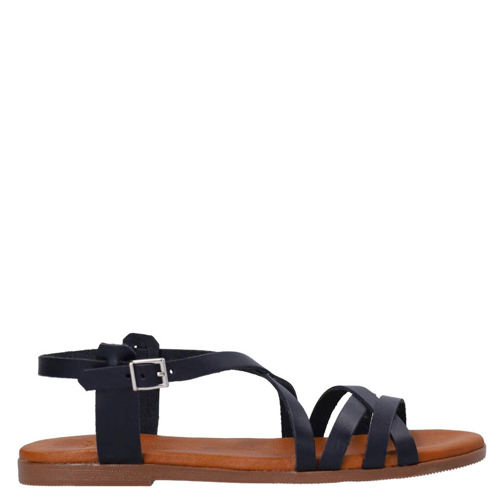 Zwarte dames Manfield leren sandalen