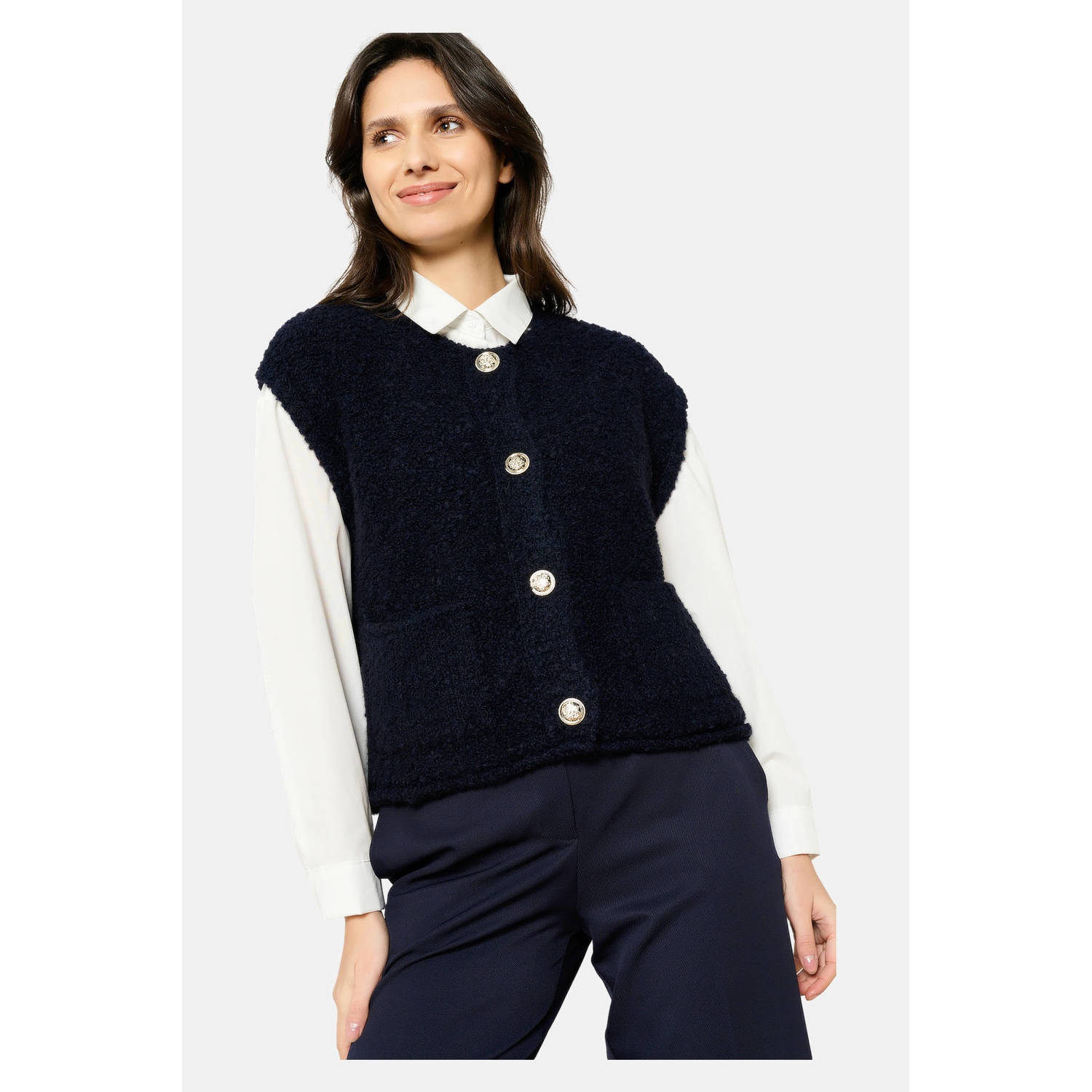 LOLALIZA gilet donkerblauw grof gebreid