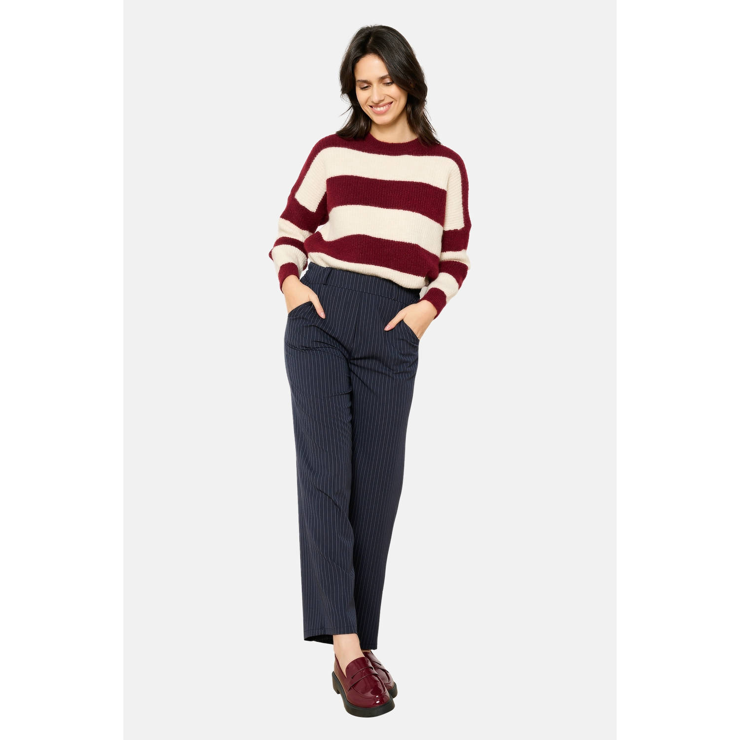 LOLALIZA wide leg regular waist broek donkerblauw