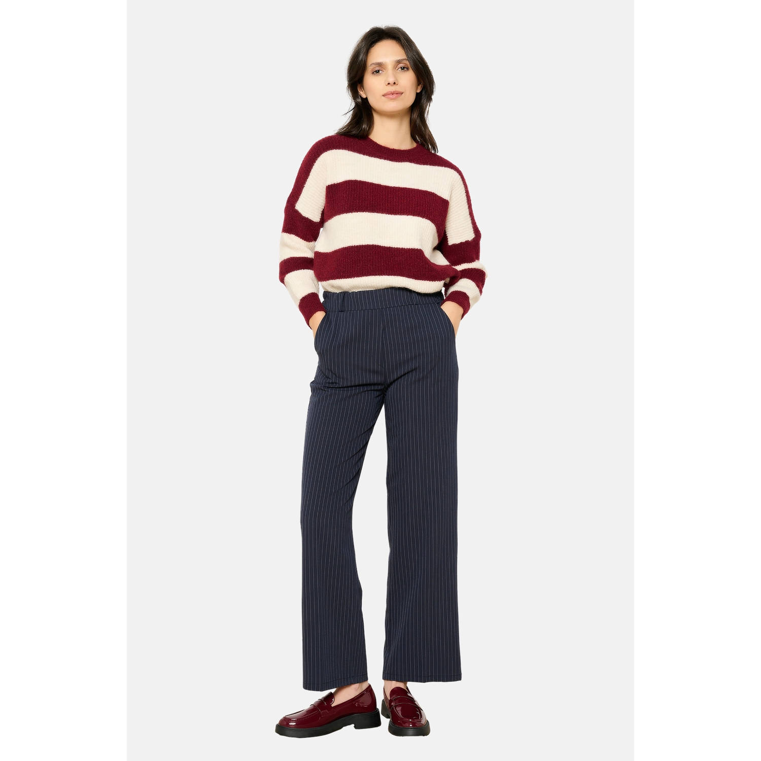 LOLALIZA wide leg regular waist broek donkerblauw