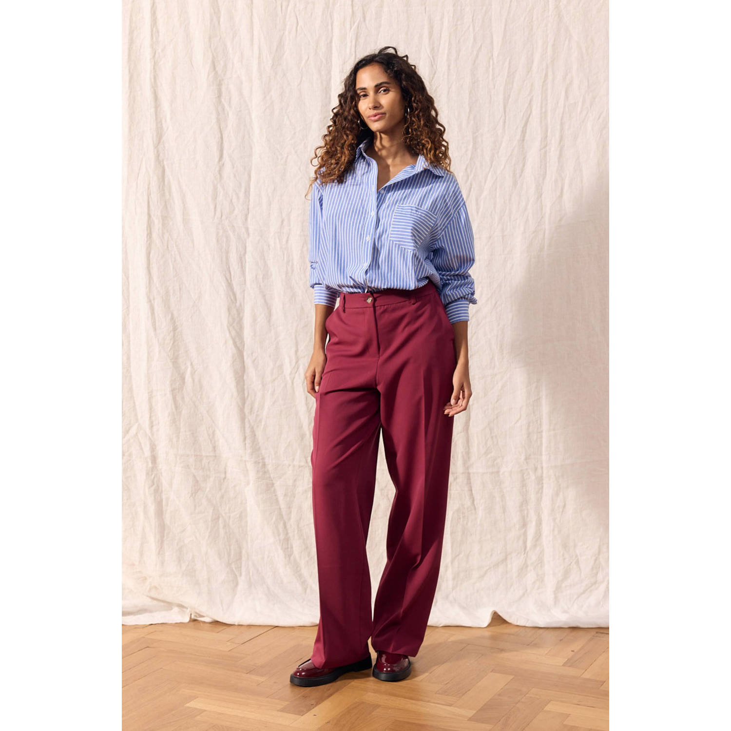 LOLALIZA wide leg high waist pantalon donkerrood