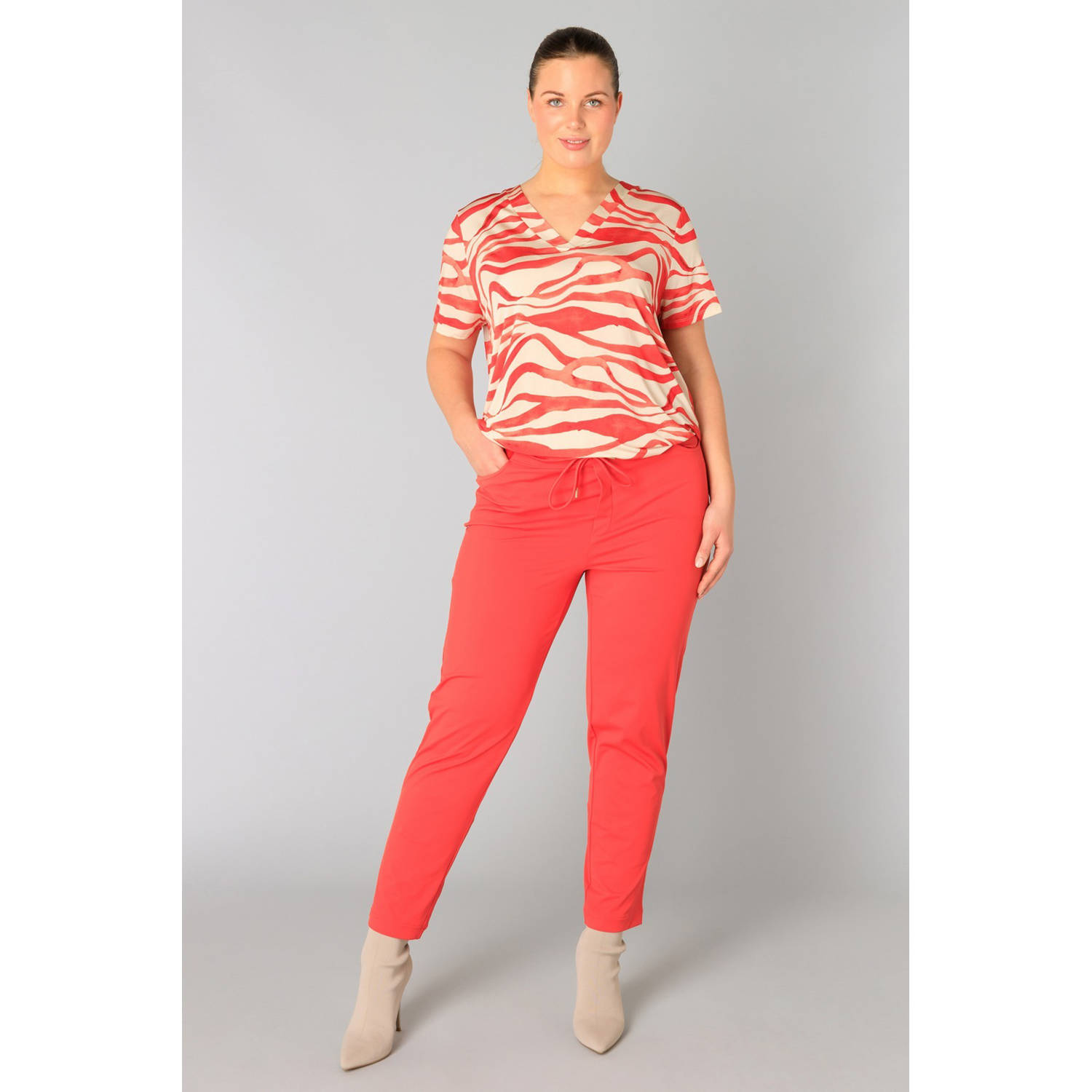 Yesta regular waist broek koraalrood