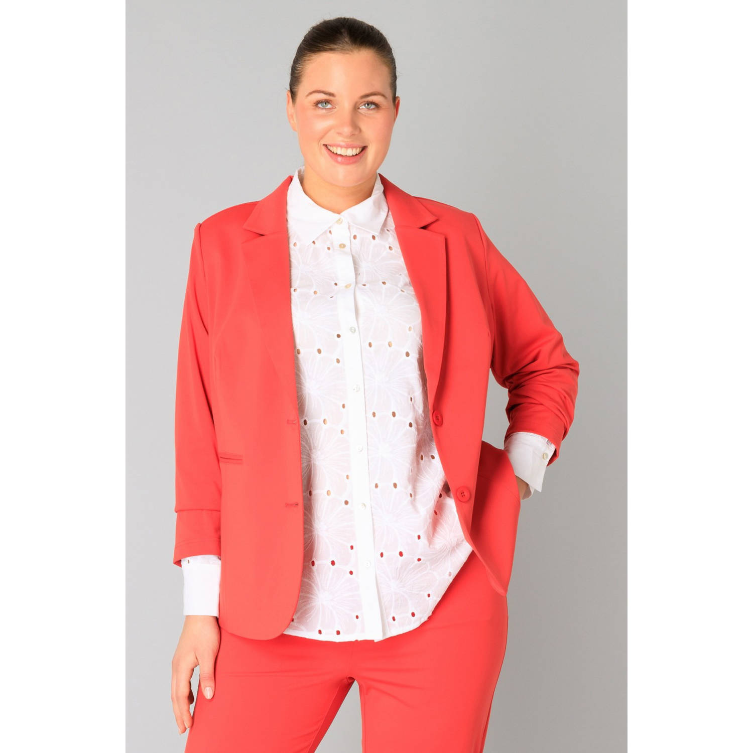 Yesta regular blazer koraalrood