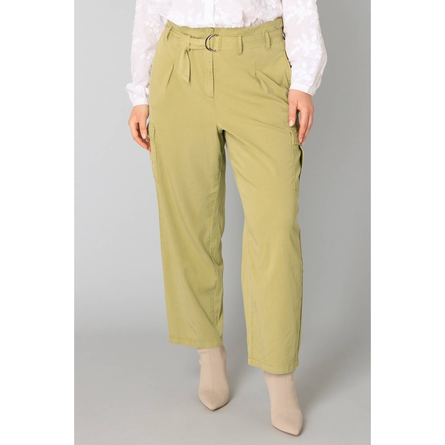 Yesta regular waist broek limegroen