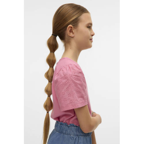 VERO MODA GIRL T-shirt roze broderie afbeelding