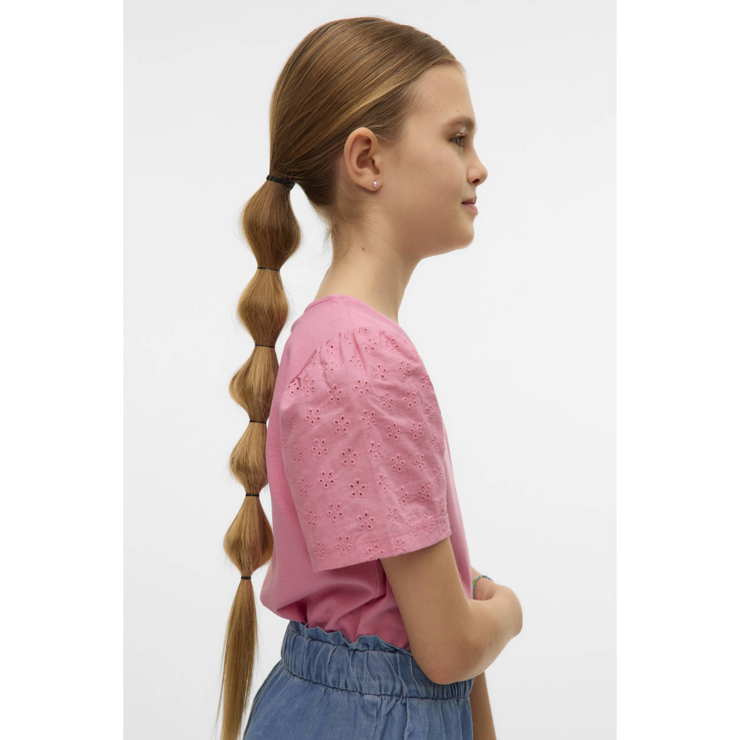 VERO MODA GIRL T-shirt roze broderie