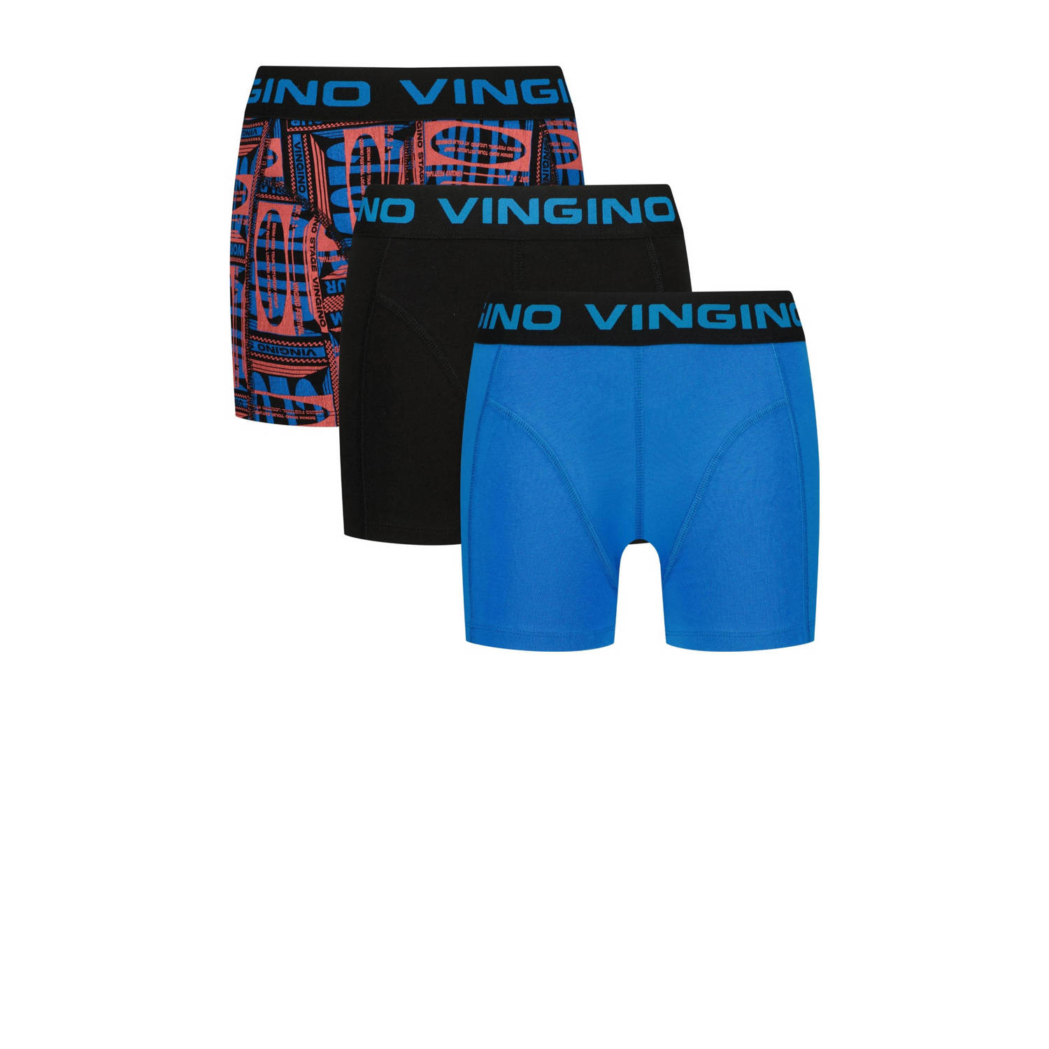 Vingino boxershort set van 3 hardblauw zwart oranje