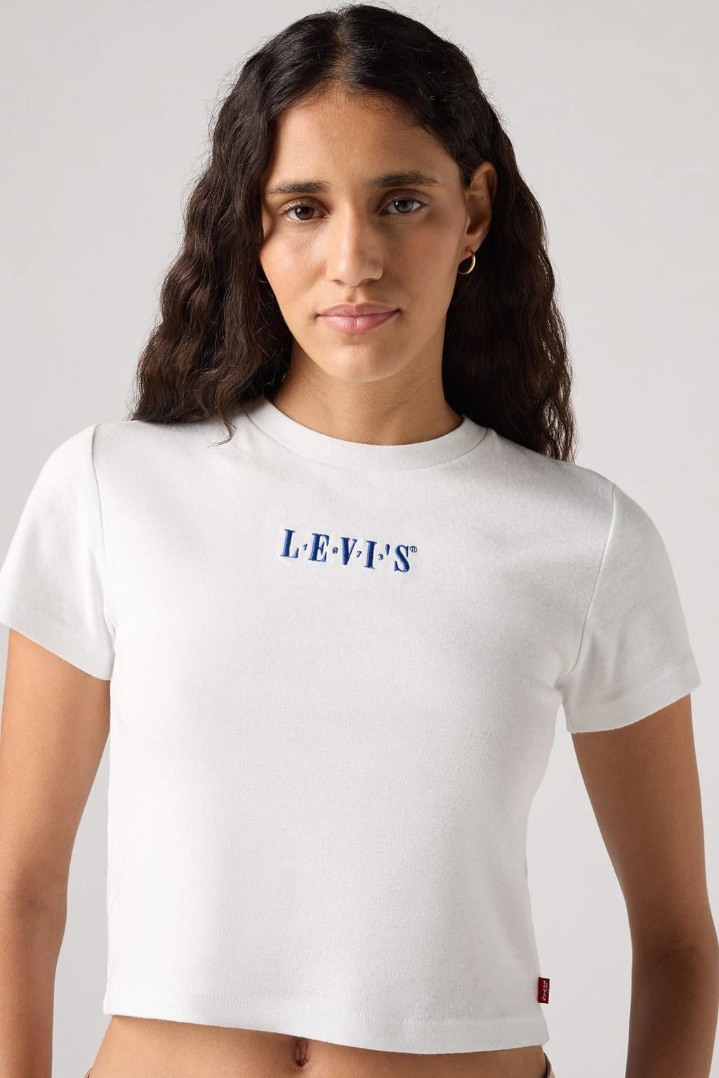 Witte dames Levi's T-shirt van katoen met logo dessin, korte mouwen en ronde hals