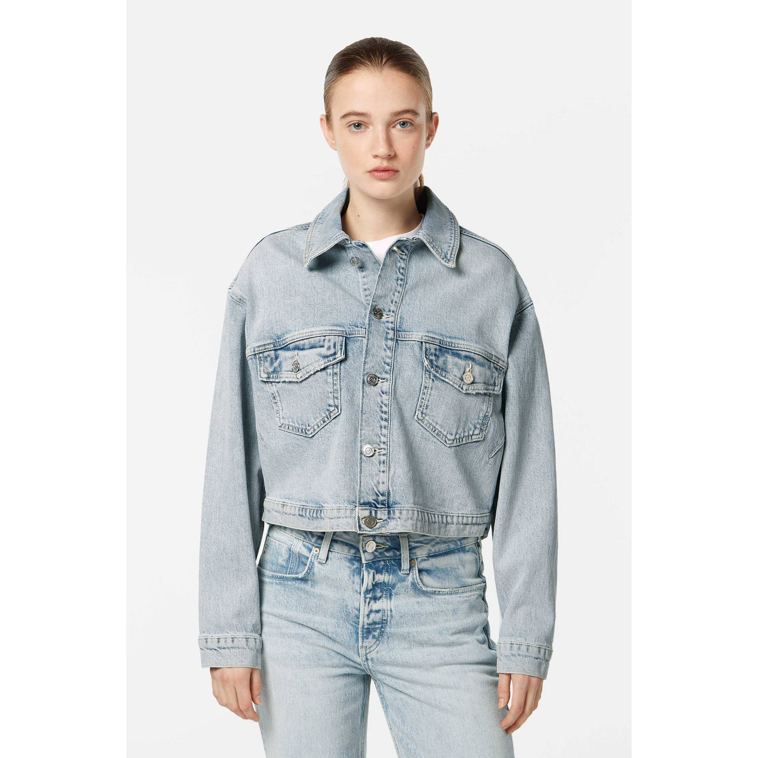 Scotch & Soda Korte Denim Trucker Jack Blauw Blue Dames