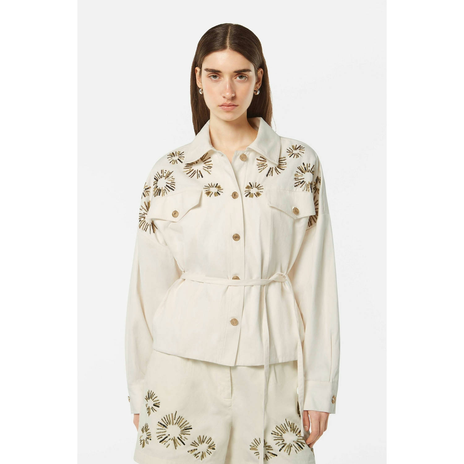 Scotch & Soda Versierde Katoenen Truckerjas White Dames