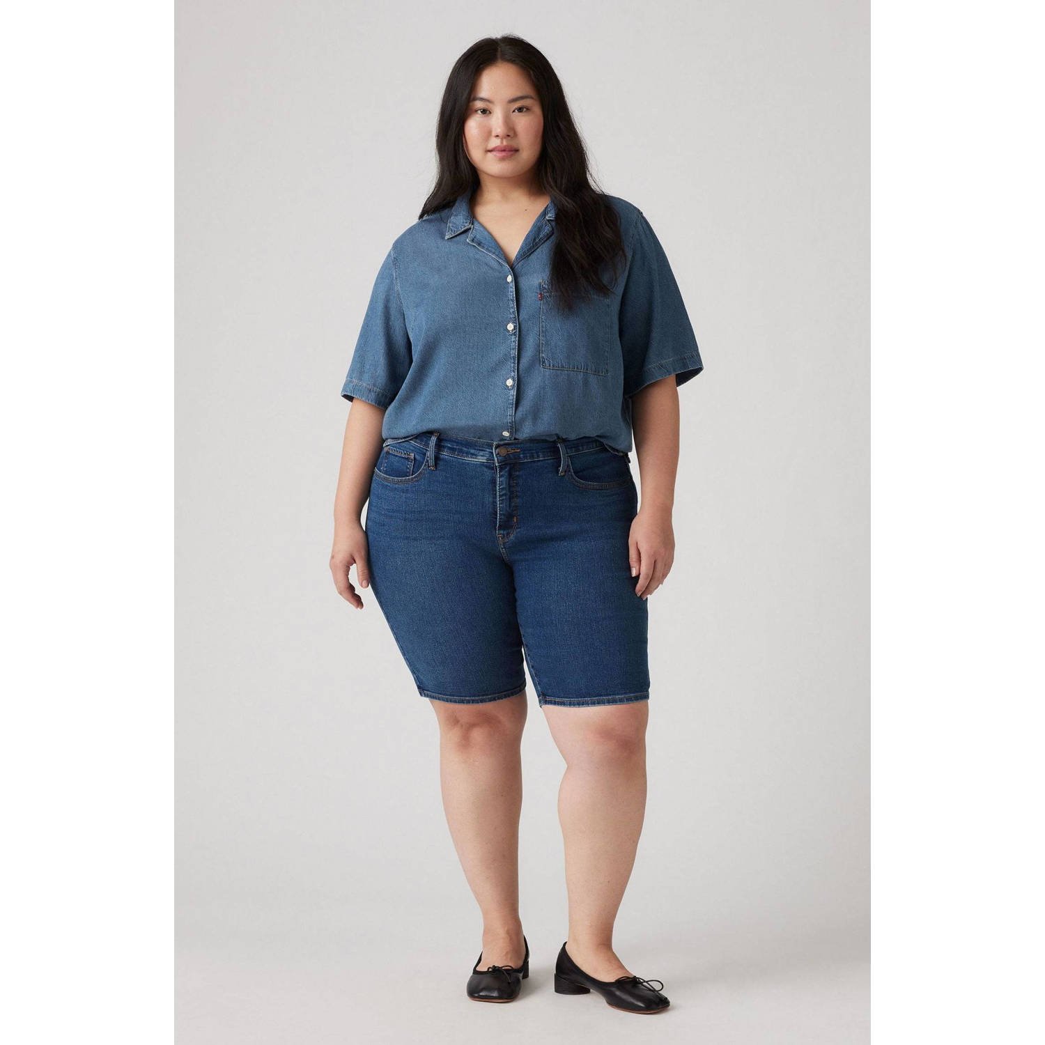Levi's Plus denim slim regular waist denim short medium blue denim