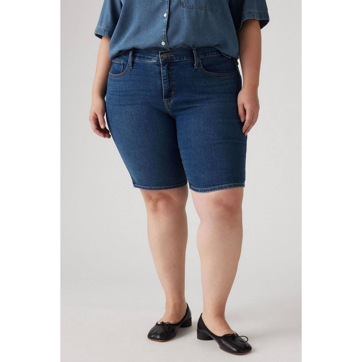 Levi's Plus denim slim regular waist denim short medium blue denim