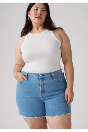 denim straight high waist short light blue denim