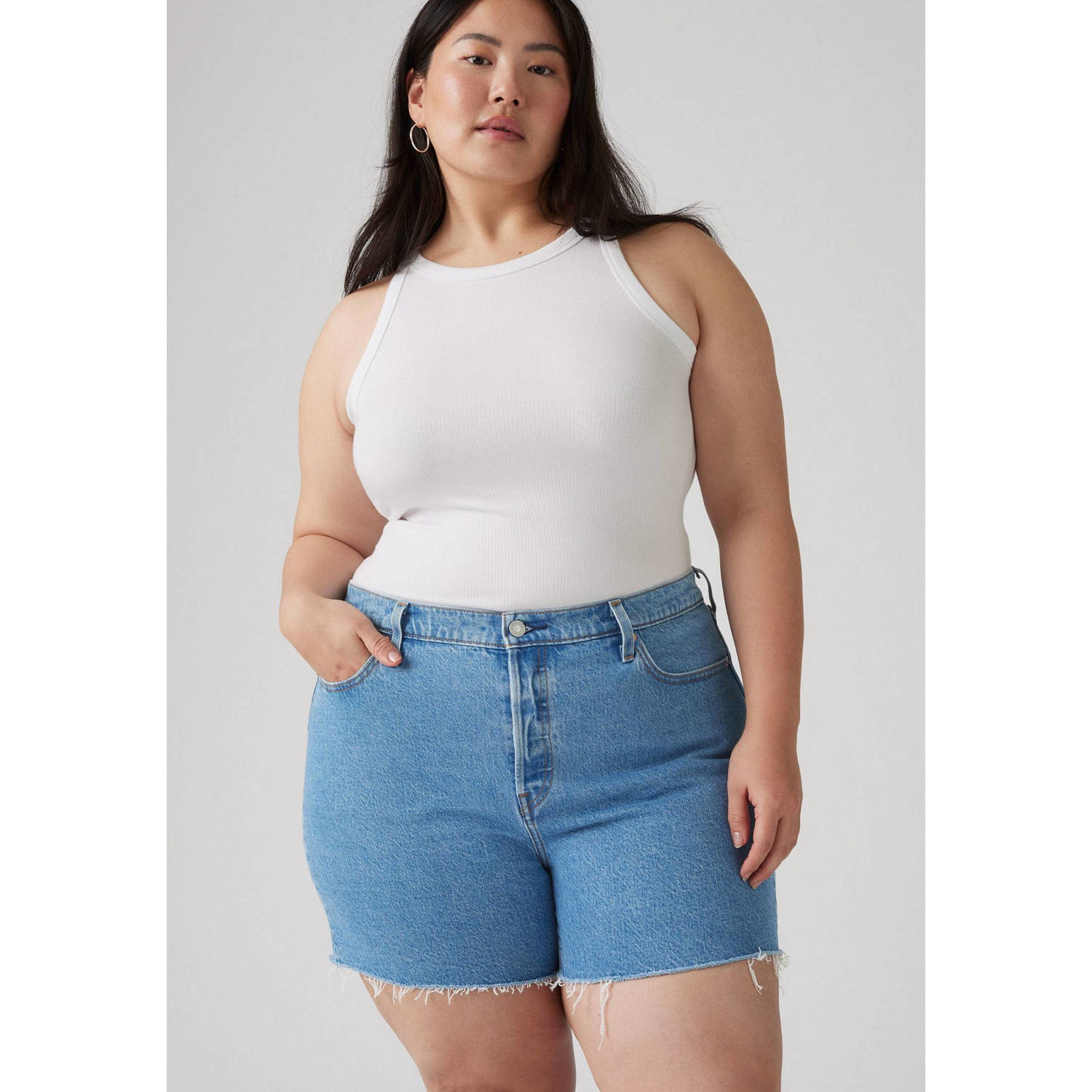Levi's Plus denim straight high waist short light blue denim