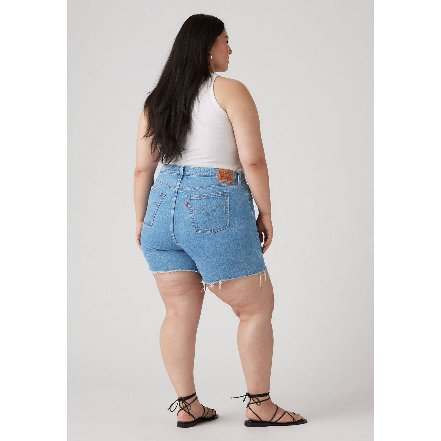 Levi's Plus denim straight high waist short light blue denim