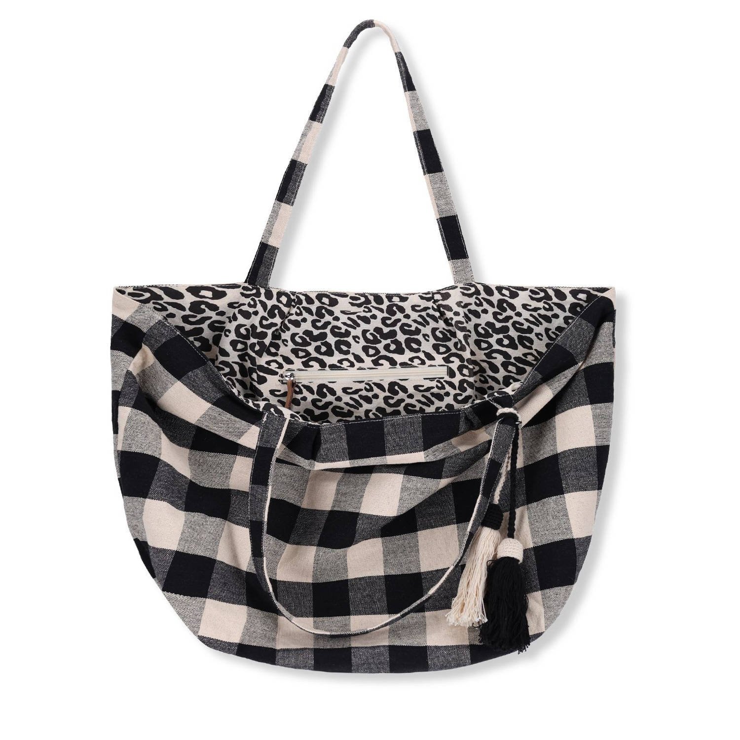 Manfield shopper beige zwart
