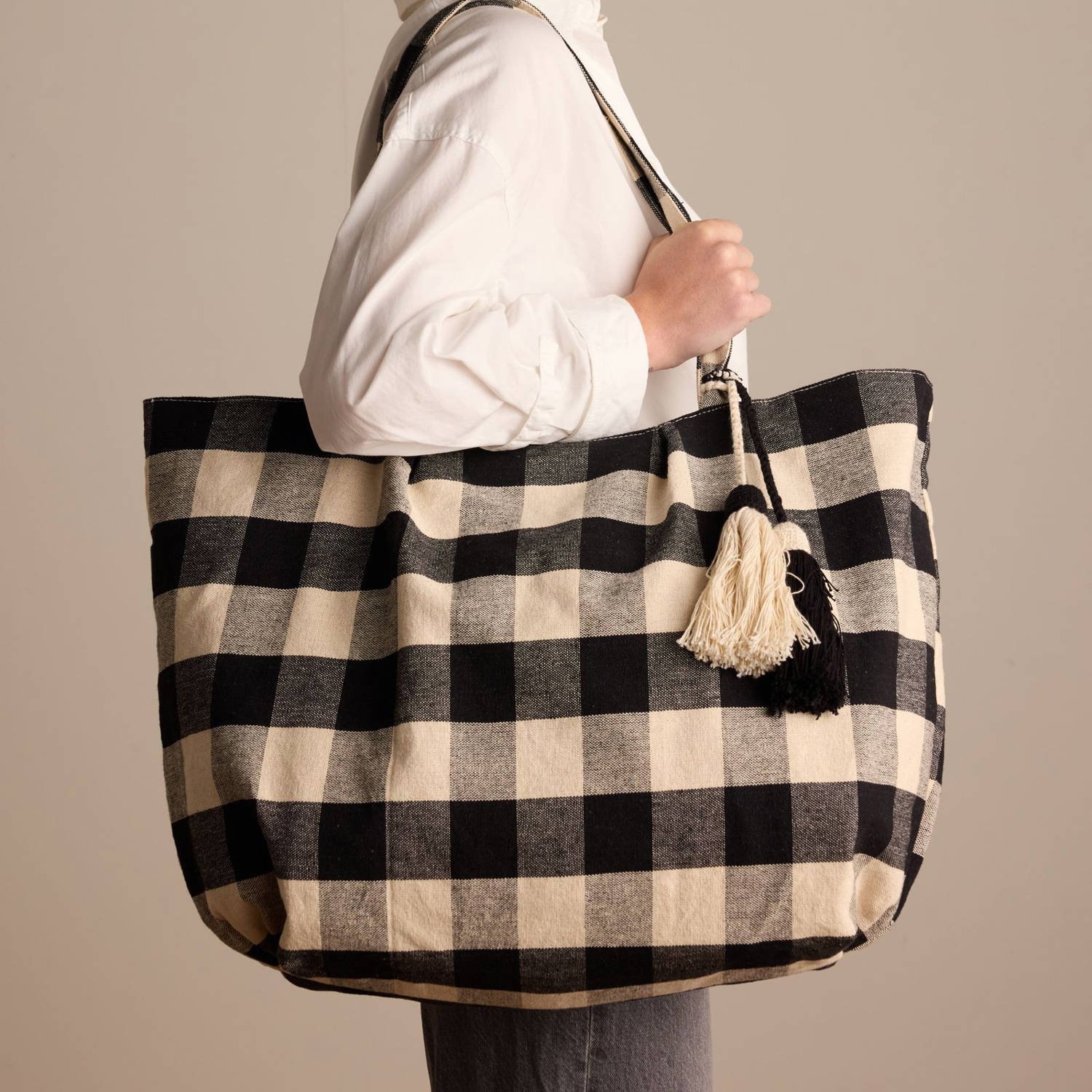 Manfield shopper beige zwart