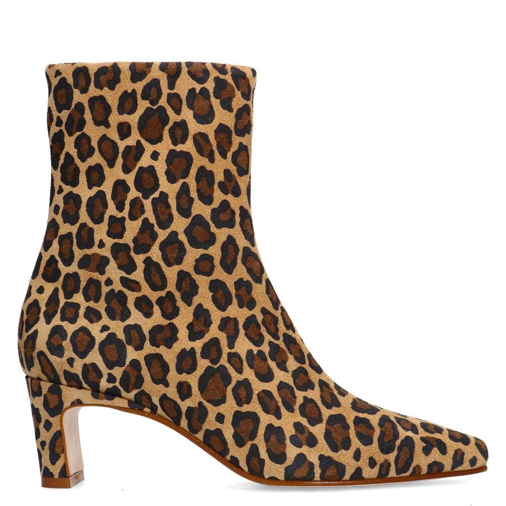 Beige en bruine dames Manfield suède enkellaarzen met ritssluiting en panterprint
