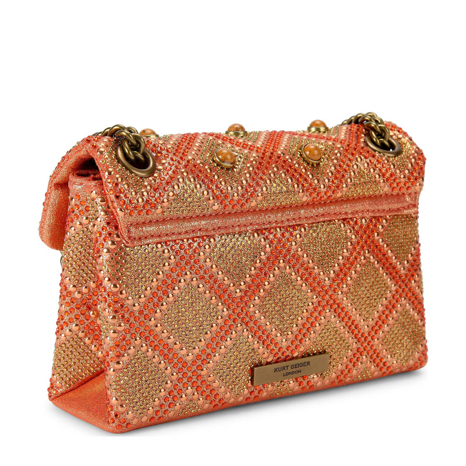 Kurt Geiger crossbody tas Mini Kensington met strass oranje