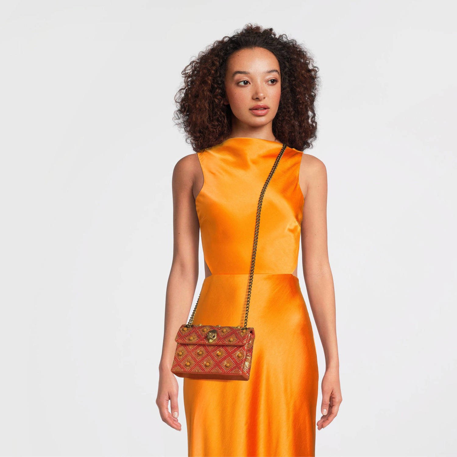 Kurt Geiger crossbody tas Mini Kensington met strass oranje