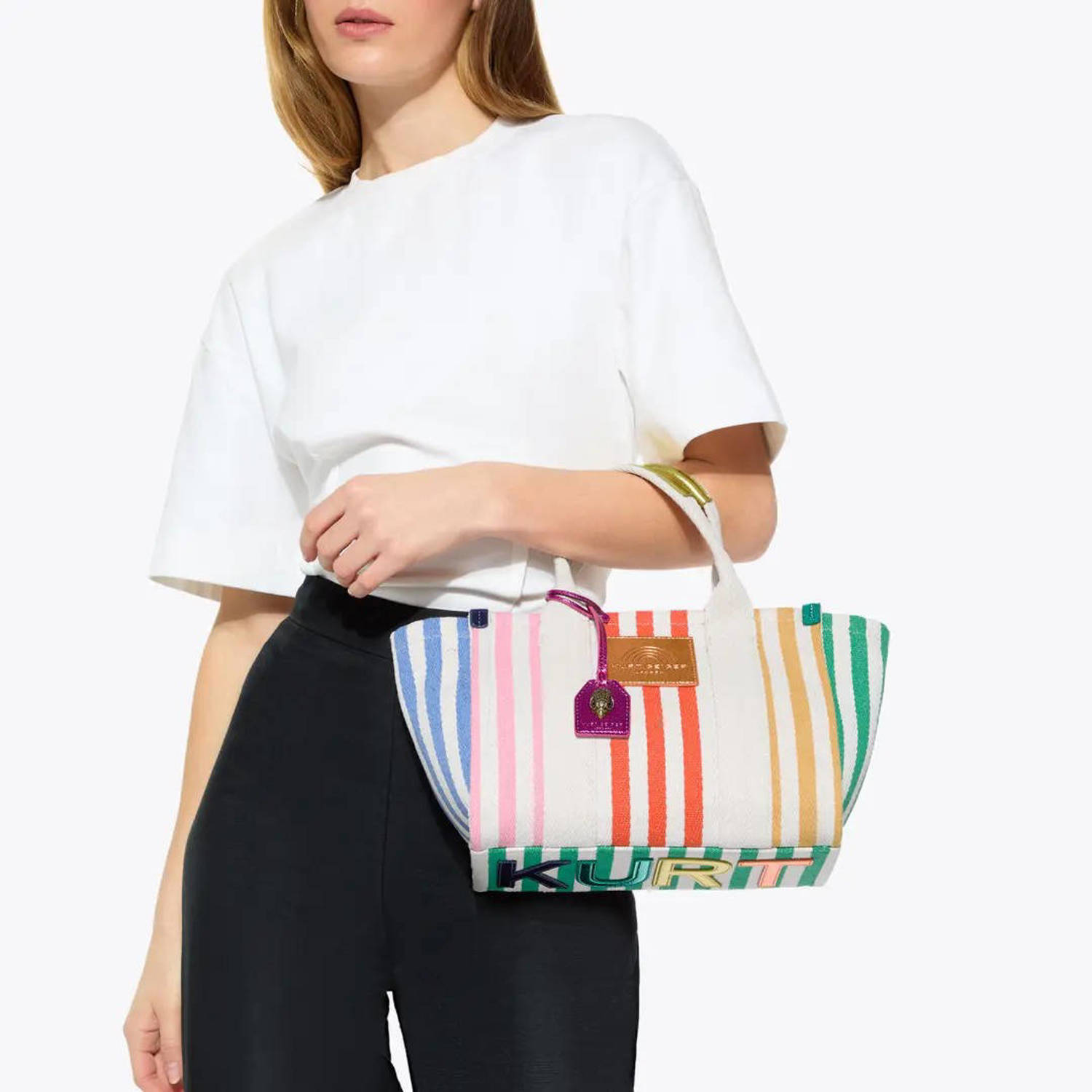 Kurt Geiger gestreepte mini shopper Southbank Small ecru multi